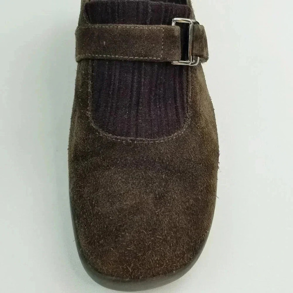 Aquatalia Size 7 Chocolate Brown Suede Leather Wedge Slip On Hook & Loop Loafers - Picture 3 of 12